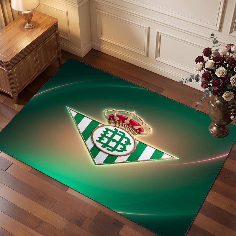 Real Betis Fußball Druck Kristall Samt Teppich, Bequemer Wasserabsorbierender Rutschfester Indoor Boden Teppich