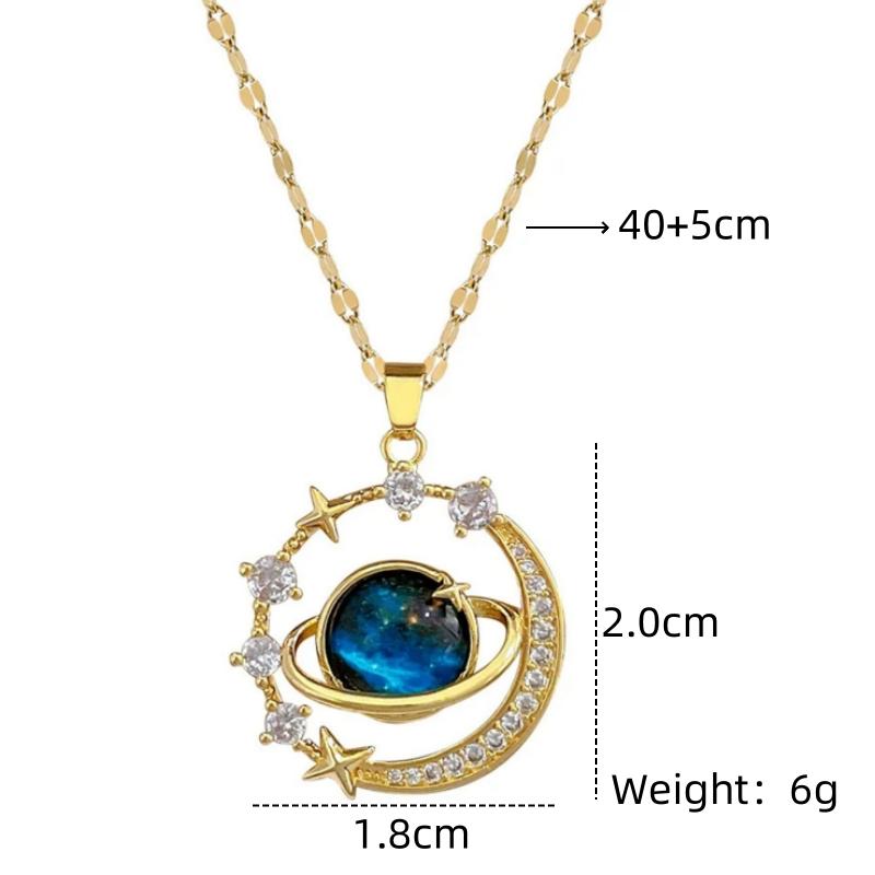 1Pcs Exquisite Starry Sky Planet Light Luxurious Temperament Gorgeous Necklace Star and Moon Versatile Stainless Steel Clavicle
