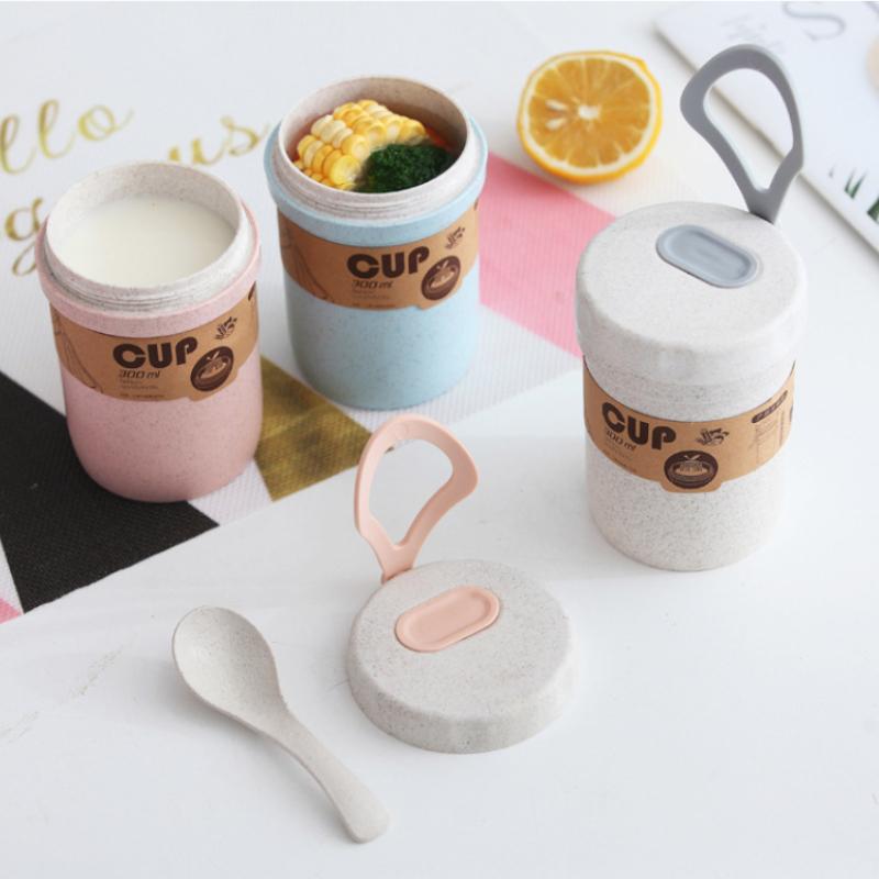 300ML Coffee Cups with Lids Portable Cute Leakproof Reusable Tea Juice Soap Mugs Food Thermal Jar Wheat Straw Travel Drinkware