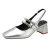 Baotou Sandals Women's Summer French Mary Jane Shoes 2025 New One-word Strap High Heels Thick Heel Square Head Single Shoes