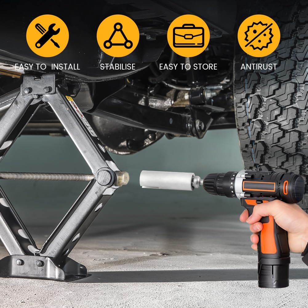 CALIDAKA 8inch Scissor Jack Slotted Drill Adapter T-Slot Drill Attachment with 2 Adapter Bits,Compatible with RV Manual Scissor Jacks C-Jack