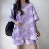 Women T-Shirt Shorts Suit Set Casual Tie Dye Loose Tshirt and Wide Leg Middle Shorts with Pockets Female Soft Summer Shorts Sets