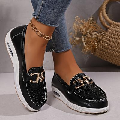 Women's Lazy Shoes, Comfortable Round Toe Design, Metal Buckle Decoration, Casual Walking Shoes