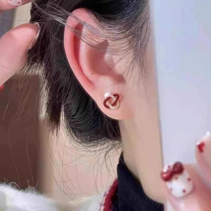 Ankarah Red Four-cornered Interwoven Glazed Drop-shaped Fashionable and Versatile Earrings