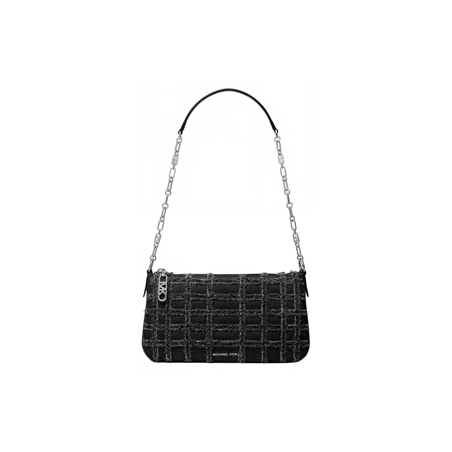 Michael Kors MK Empire Classic Quilted Zipper Closure Fabric Tote Shoulder Bag Women bags Black 32S4S8EW6C-BLACK Basic Set (Bag+Dust Bag)