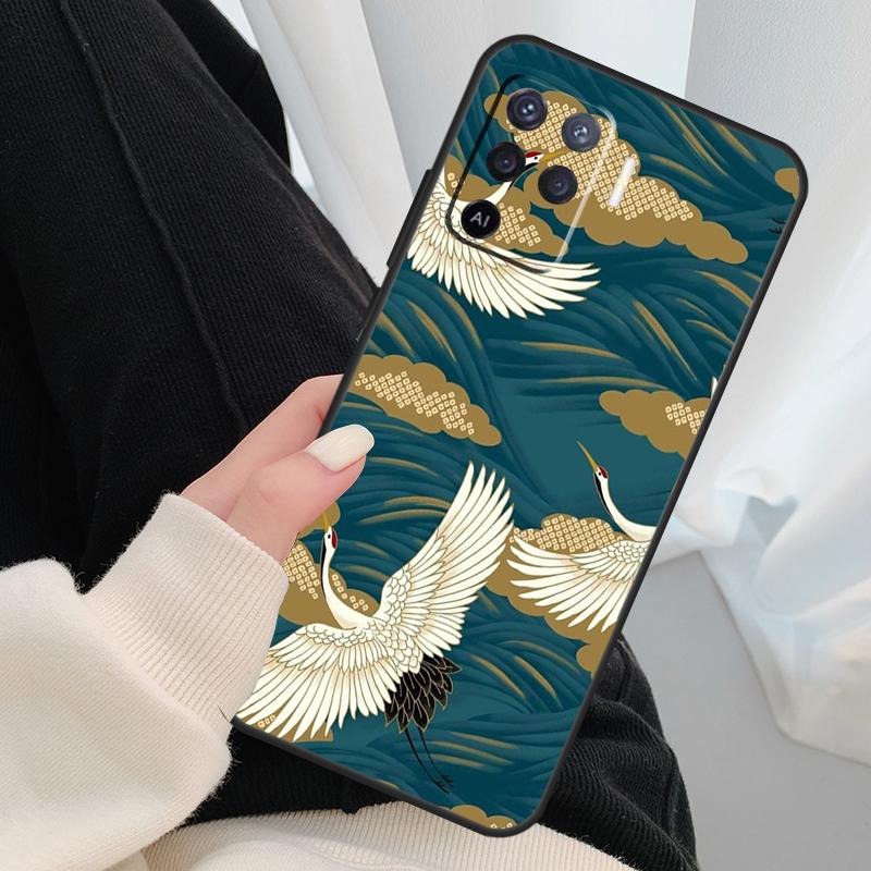 Japanese Cranes Art Case For Oppo A17 A57 A77 A40 A78 A54 A74 A94 A76 A16 A96 A18 A60 A80 A38 A58 A98 A15 A5 Pro