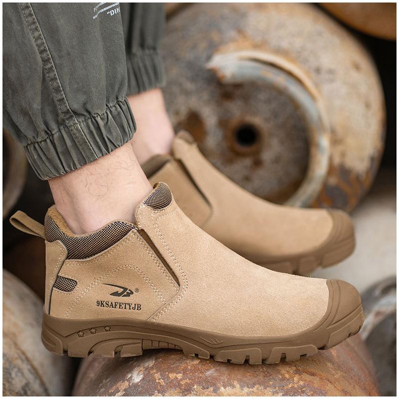 men's luxury fashion steel toe caps boots cow suede leather work shoes outdoors worker safety chelsea boot security ankle botas
