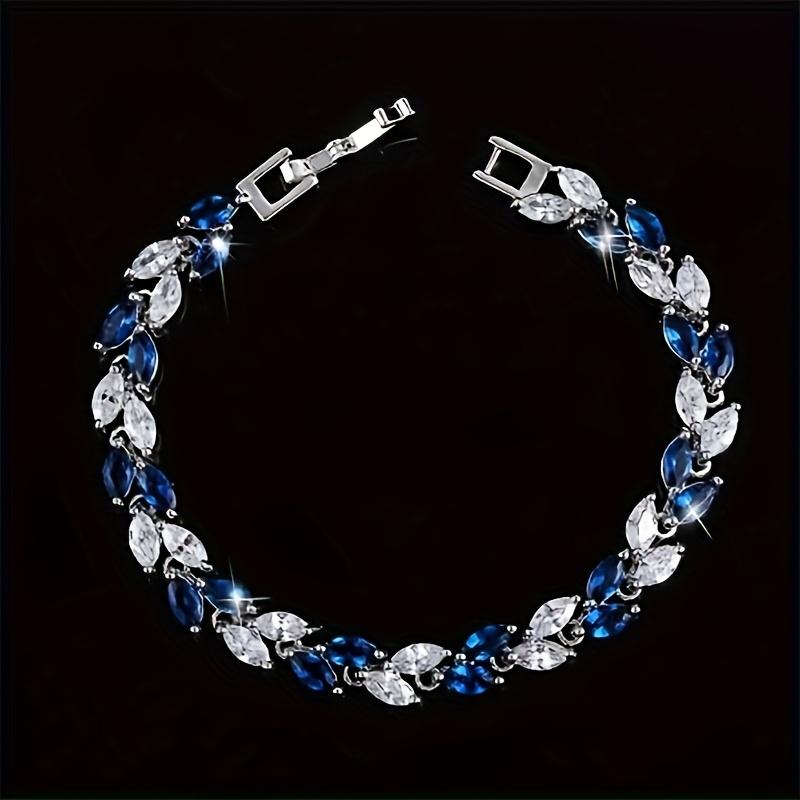 Multicolor Cubic Zirconia Leaf Ear of Wheat Pendant Bracelet, Silver Plated Crystal Women Jewelry, Birthday Gift for Her