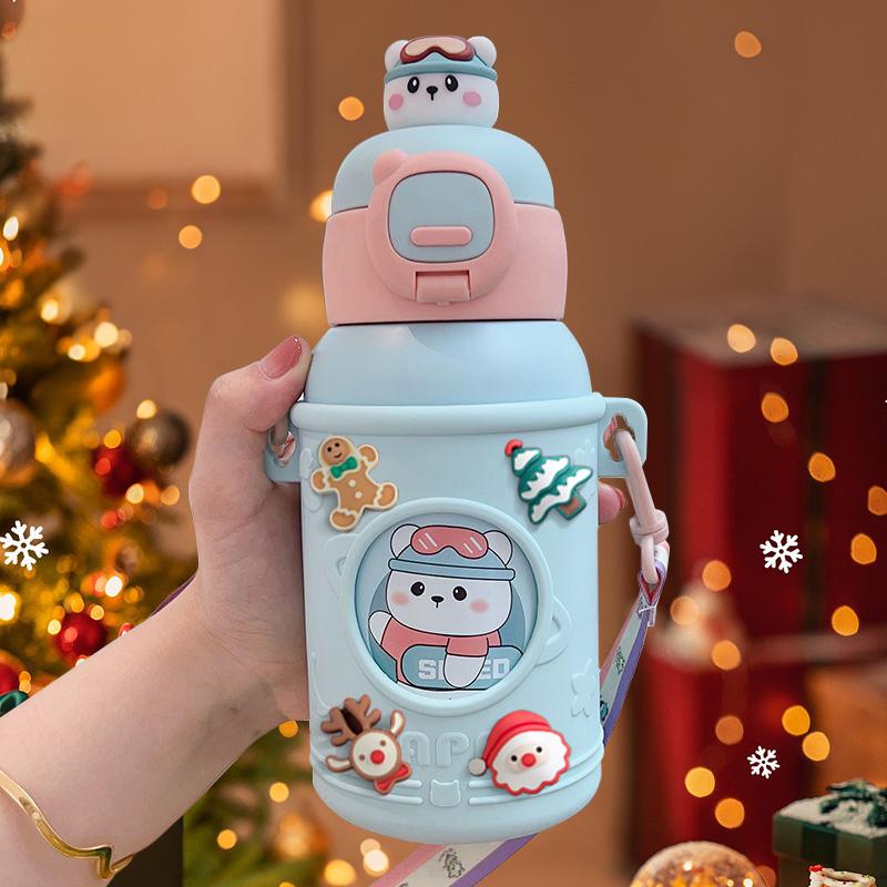 

500 мл Нержавеющая сталь Кофейные чашки Кухонные принадлежности Бытовая Детская рождественская подарочная чашка с трубочкой Кофейная посуда Чайная посуда 500ML