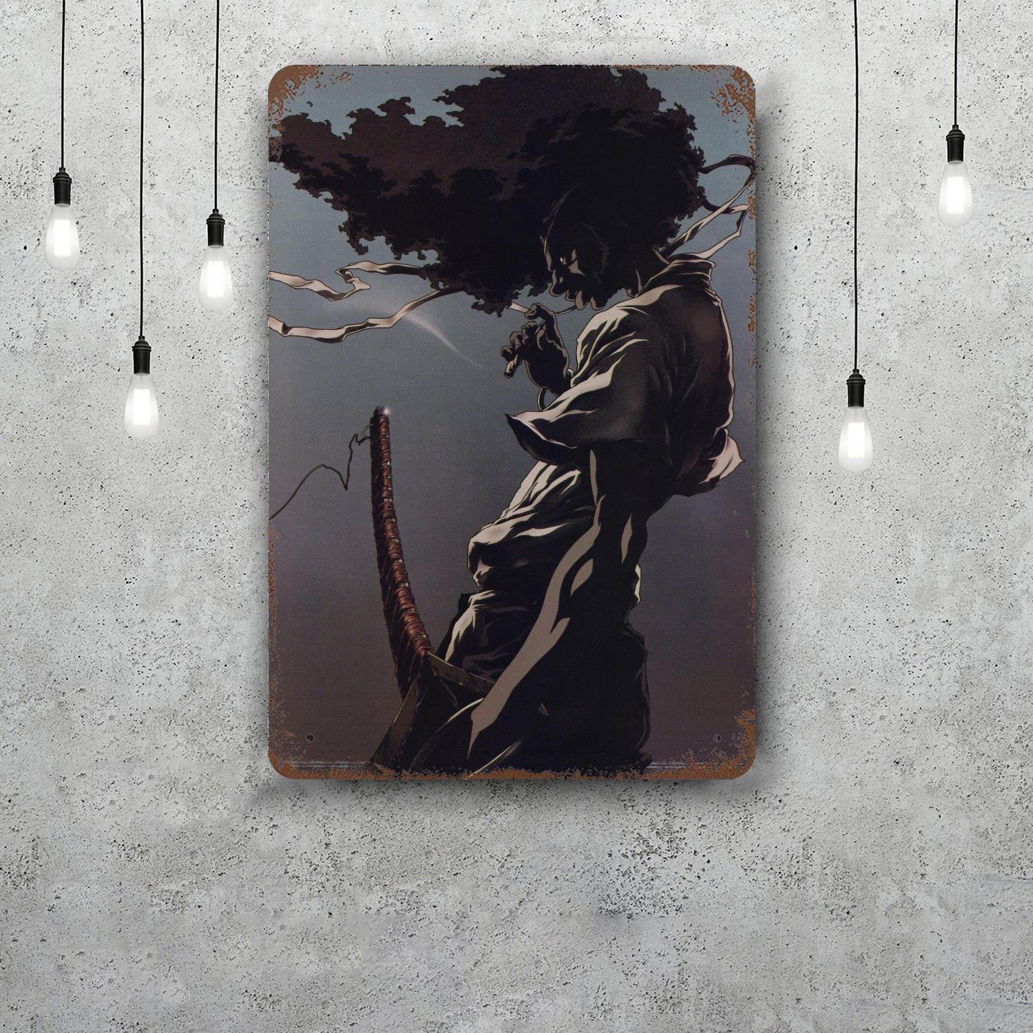 

afro samurai Cartoon Decor Poster Vintage Tin Sign Metal Sign Decorative Plaque for Pub Bar Man Cave Club Wall Decoration 20x30cm（7.8x11.8inch）