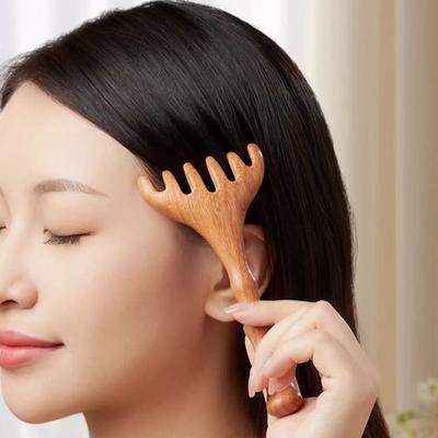 []Deer Antler Comb Head Meridian Massage Comb Anti-static Wooden Wide Tooth Gua Sha Tool Scratcher Spa Promote Blood Circulation