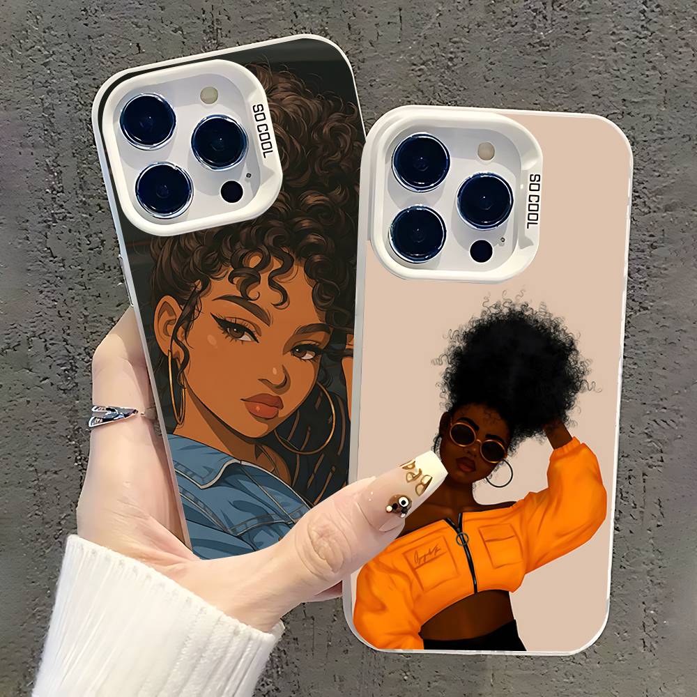 Black Girl A-Afro Phone Case For iPhone 17,16,15,14,13,12,11,Pro,XS,Max,Plus,Mini,SE White Candy Matte Shockproof Cover