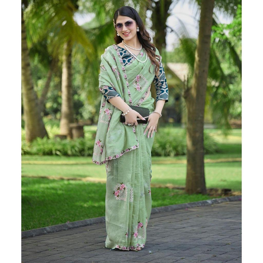 Beautiful Floral Embroidery all Over The Saree