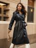 Rose Beauty A Women's Raglan Sleeve Lace Up Long Patent Leather PU Windbreaker Autumn Jacket