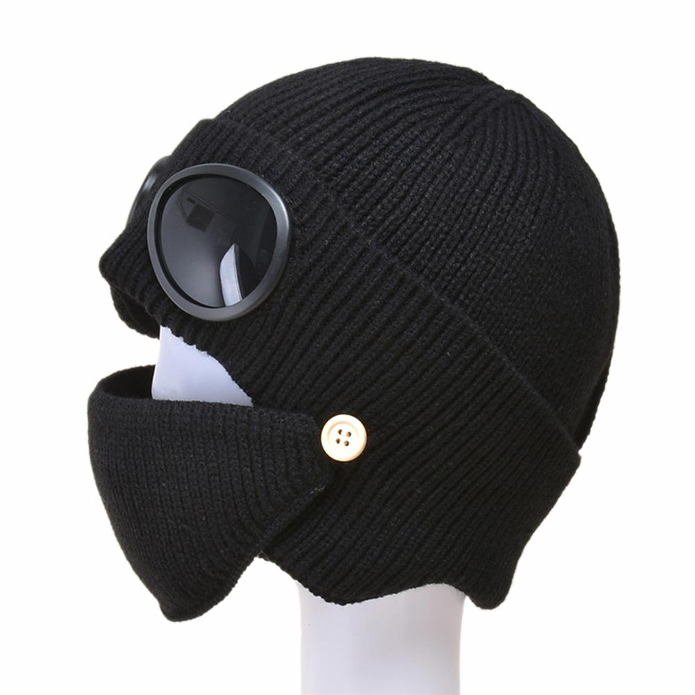 3 In 1 Knitted Goggles Beanie Thicken Winter Hat Korean Style Warm Balaclava All In 1 Protection Super Soft Fleece Lining