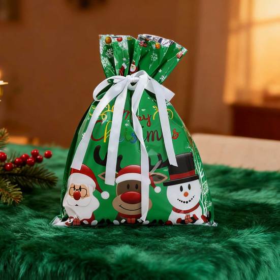 10 Pcs Christmas Drawstring Gift Bags Large Candy Cookie Wrapping Bags for Birthday Holiday Presents Xmas Party Supplies