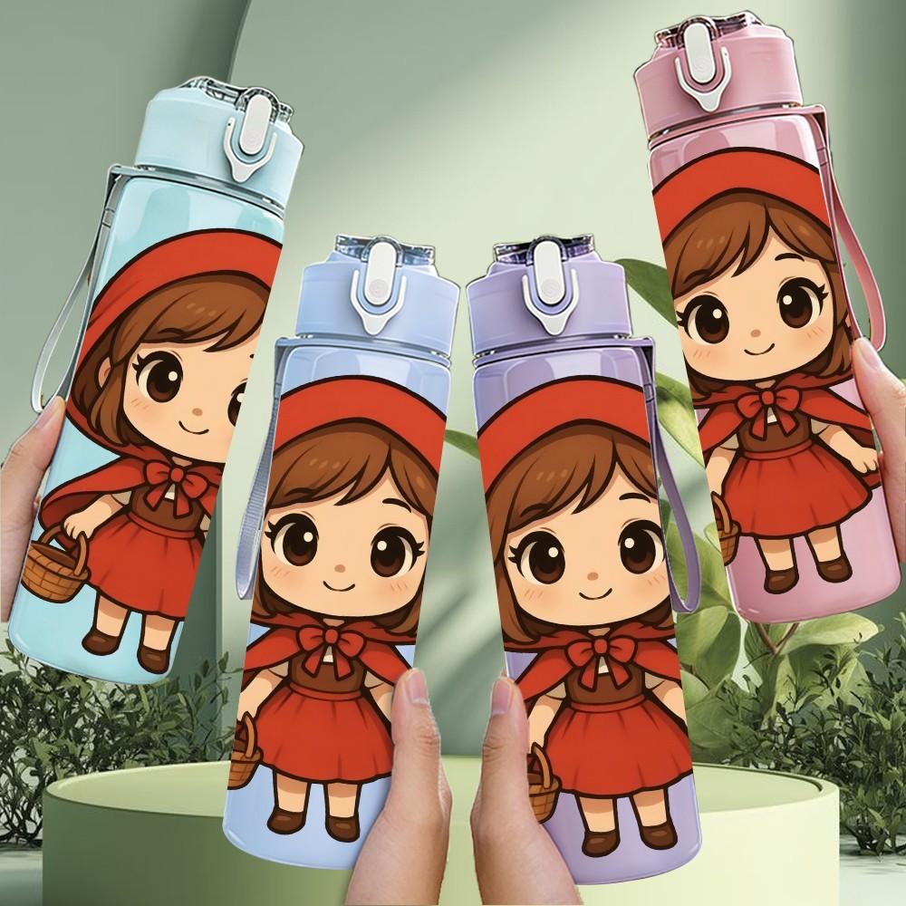 1PC Red Hood Little Red Riding Hood Print 750ml Color Plastic Sports Water Bottle Leakproof Flip Straw Lid Suitable for Sports Office Home Use