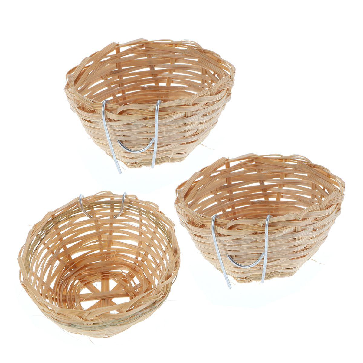 

Handwoven Country Style Bird Nest For Pets Parrot Parakeet Bamboo Bird Nest Hollow Out Hanging Bird Cage Bamboo Nest With Hook 3PCS