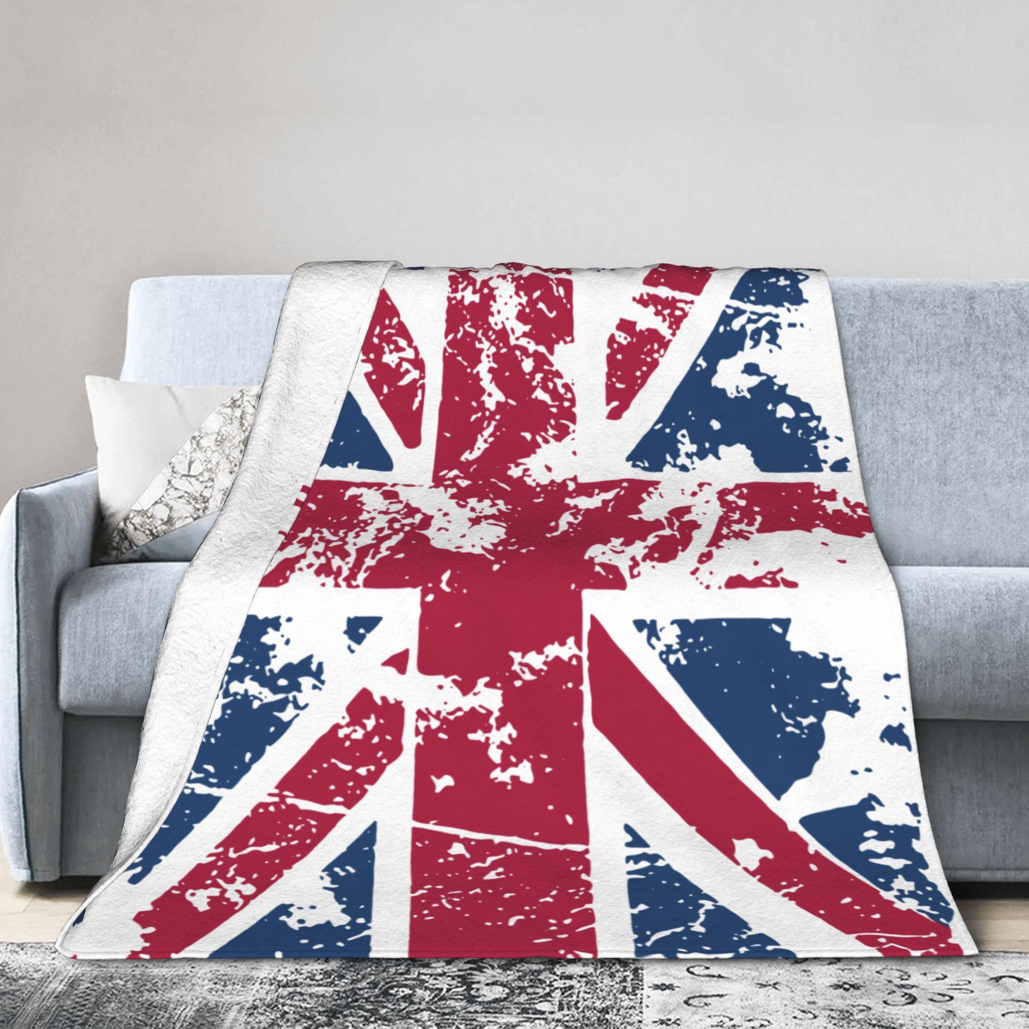 Union Jack Flag Knitted Blanket Flannel UK United Kingdom Great Britain British Warm Throw Blanket for Outdoor Travel Breathable 75X95CM