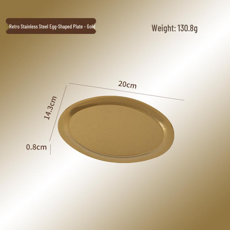 Retro Japanese Egg-Shaped 304 Stainless Steel Tableware Plate - Distressed Oval BBQ Cafe Tray