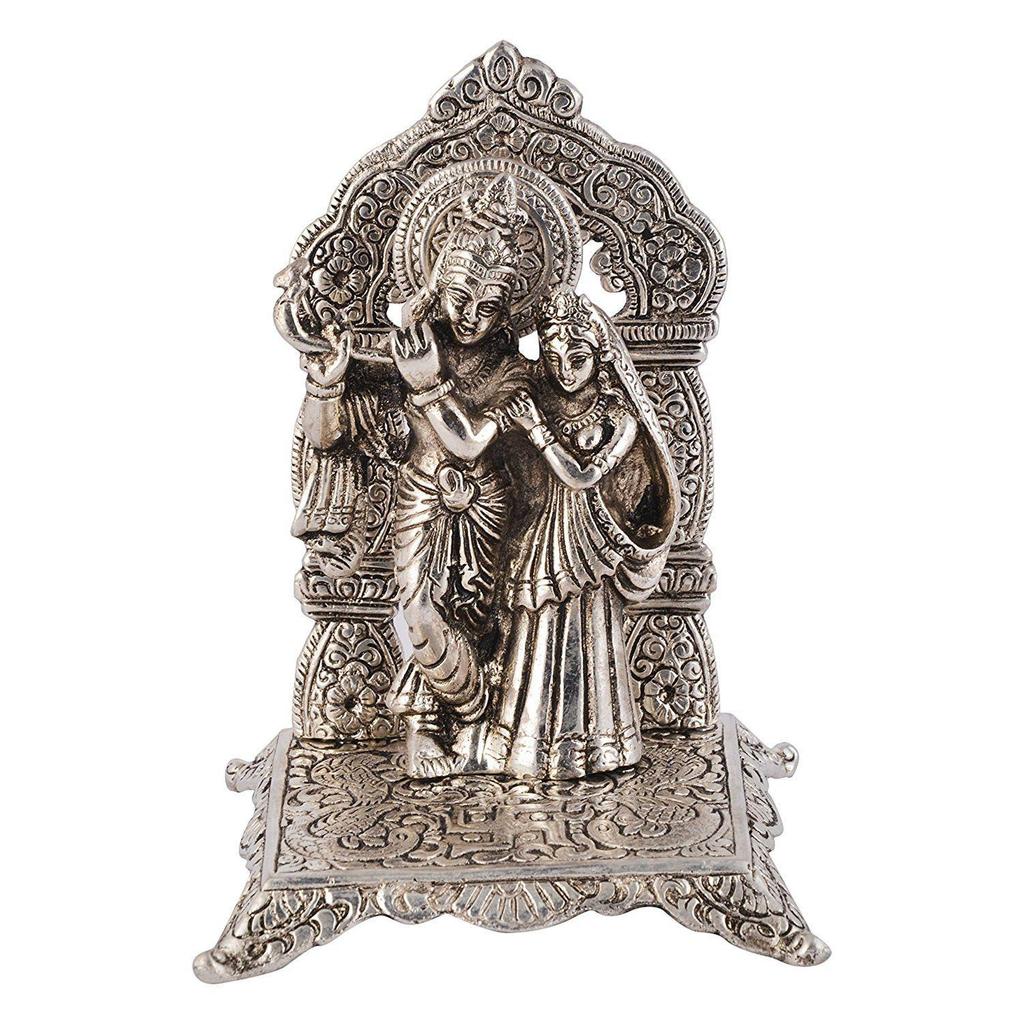 Versilberte Radha Krishna Idol mit Samtbox