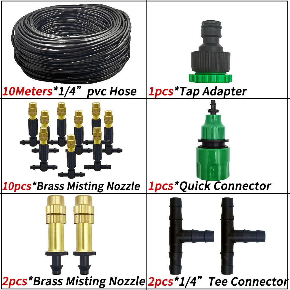 Oasis 5M-30M Garden Irrigation Outdoor Misting Cooling System Watering 1/4'' Brass Atomizer Nozzles 4/7mm Hose Patio Greenhouse