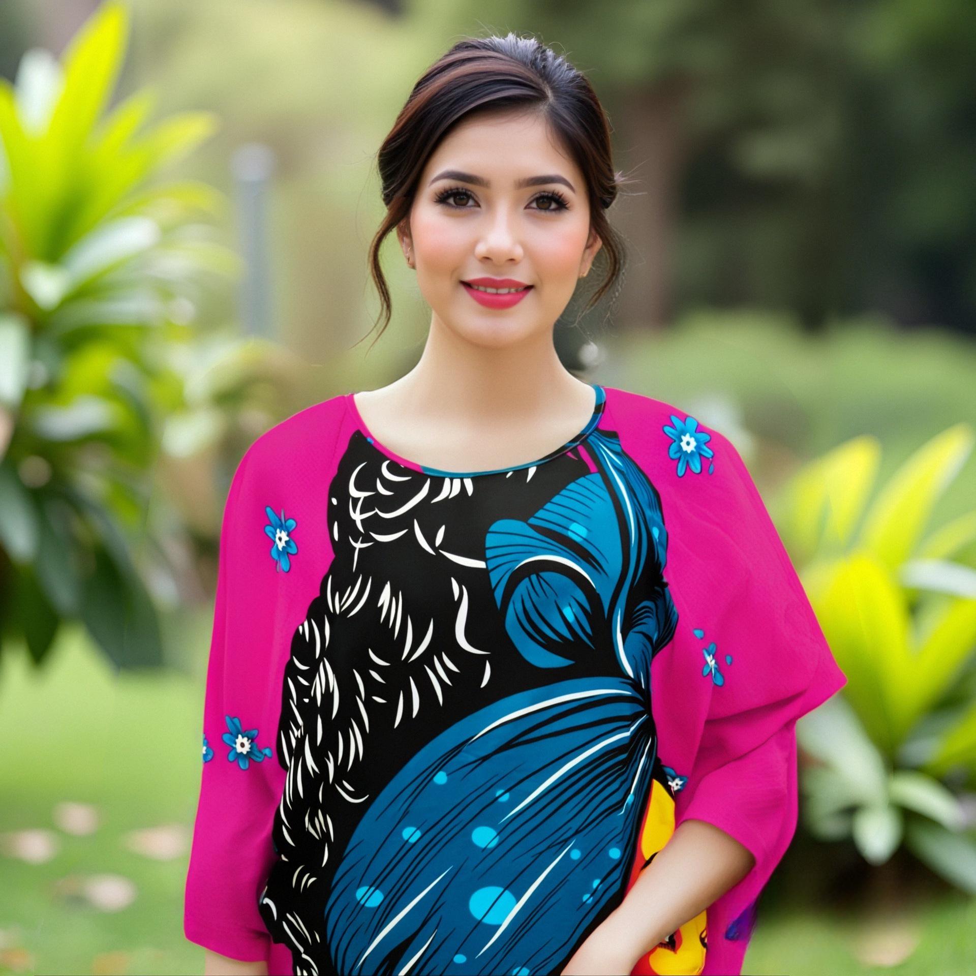 

Women s Plus Size European & American Style Satin Print Muslim Dress One Size фіолетовий