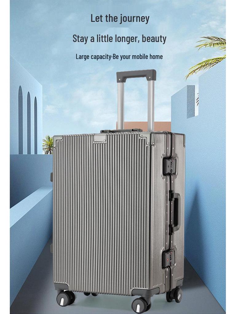 Large Capacity Aluminum Frame Suitcase: Durable, Silent Wheels, Secure Password, Unisex Design