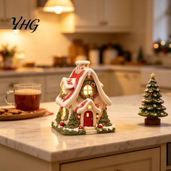 Seasonal Office Desk Accessories Christmas Snow House Incense Burner, Backflow Holder, Village Decor Festive Xmas Desktop Figurine for Living