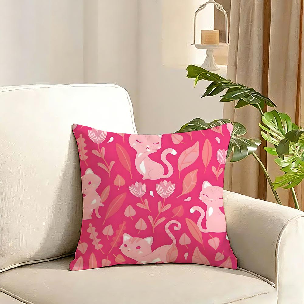 Cute Cat Cushion Cover Reversible Plush Pillow Cover Soft Fluffy Home Decor for Sofa Bedroom
