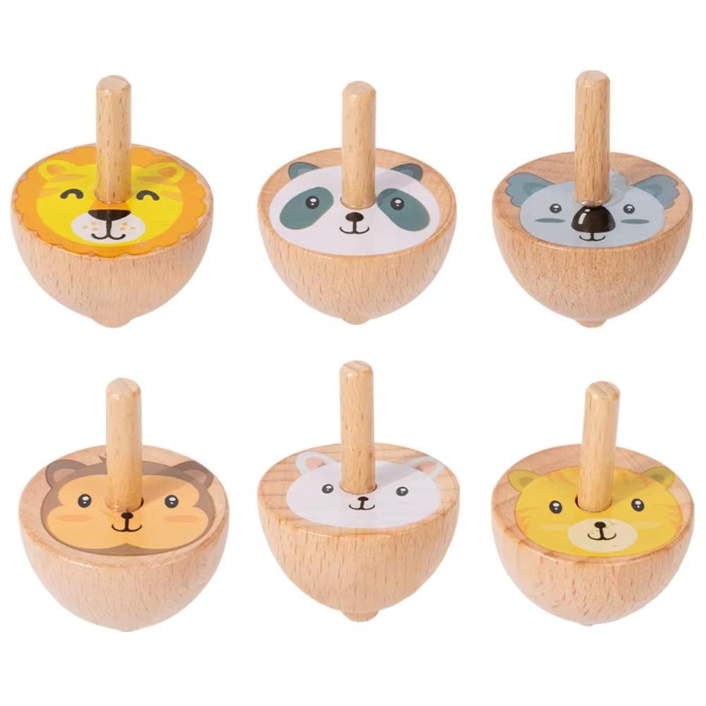6piece/set Cartoon Animal Wooden Spinning Top Toys Colorful Fruit Wooden Gyro Set  Early Education Animal