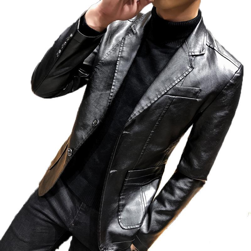 Men's pu leather jacket new men's jacket leather suit slim fashion versatile middle-aged business casual men's clothing