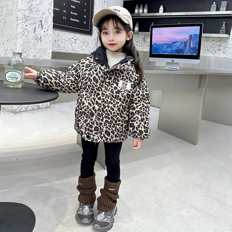 

2025 Girl s Leopard Print Padded Cotton Jacket - Stylish & Warm Winter Coat 120 cm