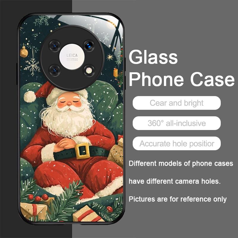 

Cute Christmas Santa Claus Pattern Tempered Glass Phone Case for Huawei Nova 13 12 SE 11 10 Pro Mate 40 30 P60 P50 P40 5G Cover Huawei Mate 50