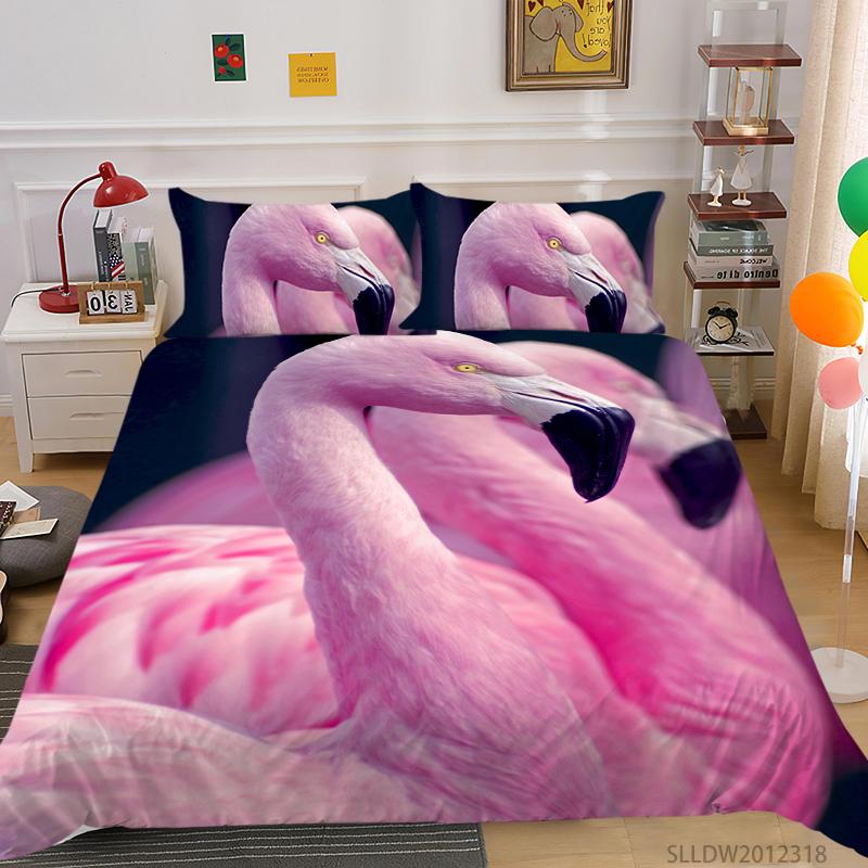 Sada 3D povlečení Flamingo Zvířecí povlak na přikrývku Povlak na polštář 2/3 kusy AU240 * 270 v plné velikosti rychleschnoucí dekorativní povlak na přikrývku