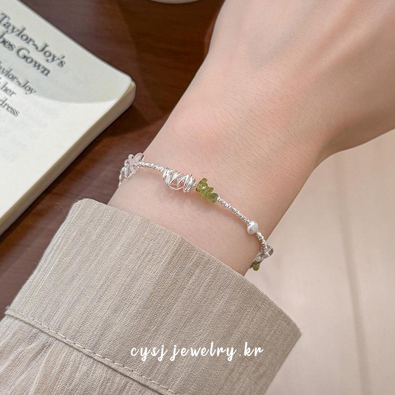 Cui Yan S925 Sterling Silver Korean-Style Peridot Crystal Bracelet for Women