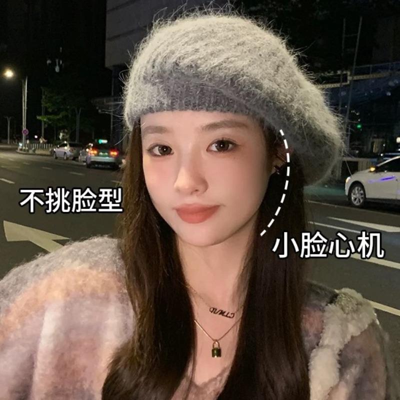 Wool Knitted Beret Women's Autumn and Winter Big Head Circumference Wool Hat High Sense Octagonal Painter Warm Wool
