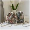 Umhängetasche Kordelzug Canvas Damentasche Blumenstickerei Ethno-Stil Kleine Tasche Crossbody Bucket Bag