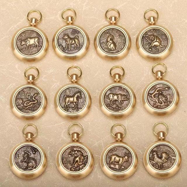 Pure Brass Twelve Zodiac Rotating Animal Keychain Pendant Without Ring