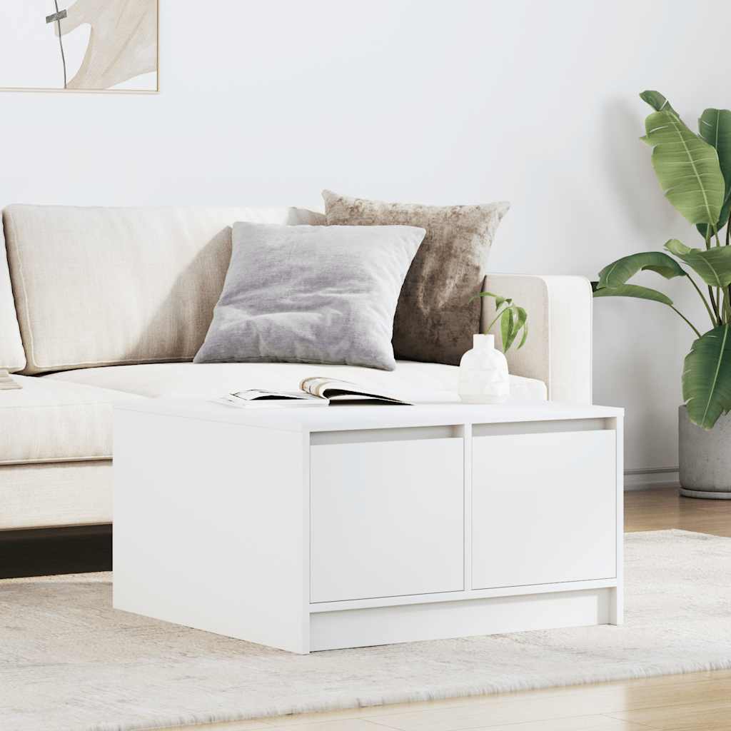White Coffee Table with Drawers 70.5 X 70 X 40 Cm