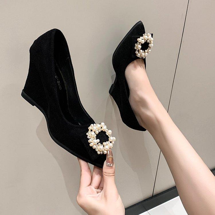 Fashion New Spring and Autumn 2025 Fashion Pointed-toe Wedge Heels, Shallow Opening, Comfortable and Non-tiring High Heels for Women