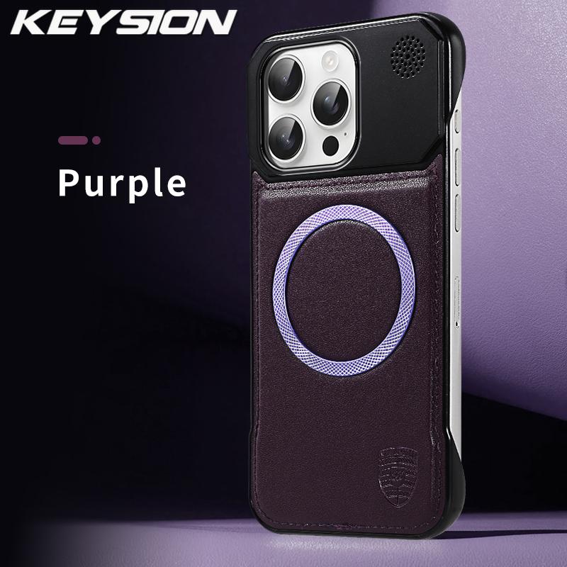 KEYSION Luxury Magnetic PU Leather Aromatherapy Phone Case for iPhone 16 Pro Max 16 Plus 16e Wireless Charging Borderless Cover