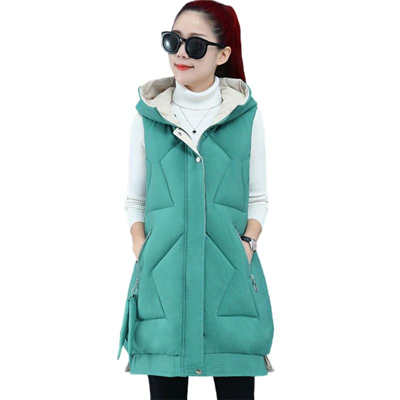 Gilet in cotone da donna senza maniche inverno autunno femminile con cappuccio caldo gilet lungo cappotto solido femminile