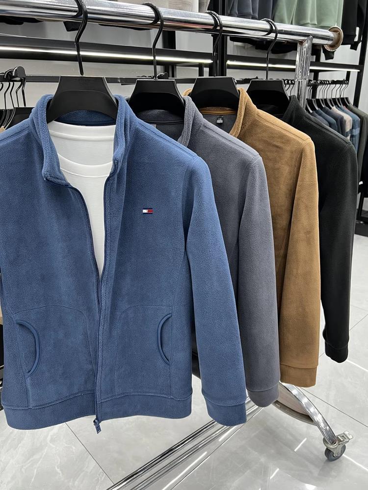 Męska Ciepła Kurtka Kardigan Tommy z Futerka z Kołnierzem Stojącym na Zamek