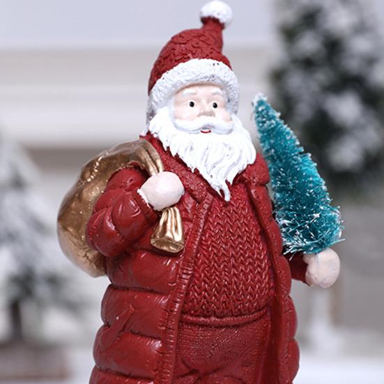 Christmas Santa Claus Figurine Miniature Resin Santa Ornament with Gift Bag for Holiday Indoor Home Tabletop Decor