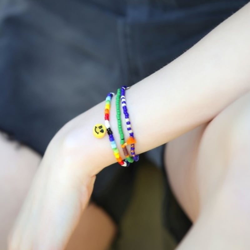 BONBEAU Smile Pendant Point Square Beads Bracelet Smile Charm Point Rainbow Square Bead Bracelet