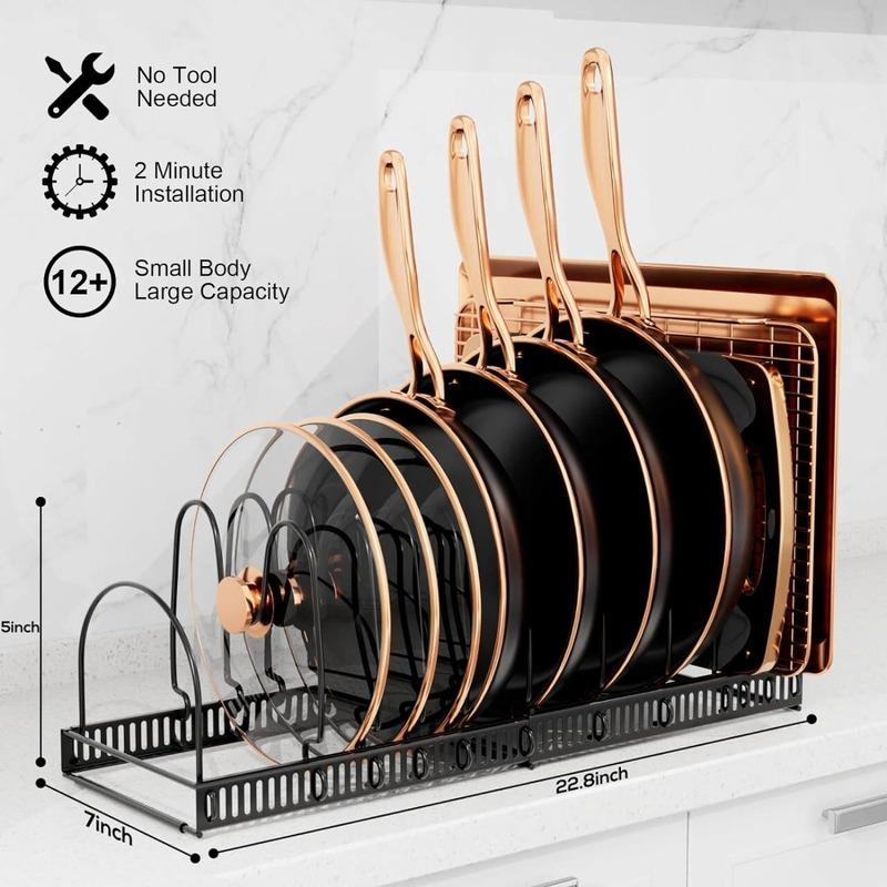 

Expandable Pot And Pan Organizer Rack Kitchen Storage Rack Adjustable Pot Storage Organizer Space-Saving Holder Kitchen Shelf Black 7-wire