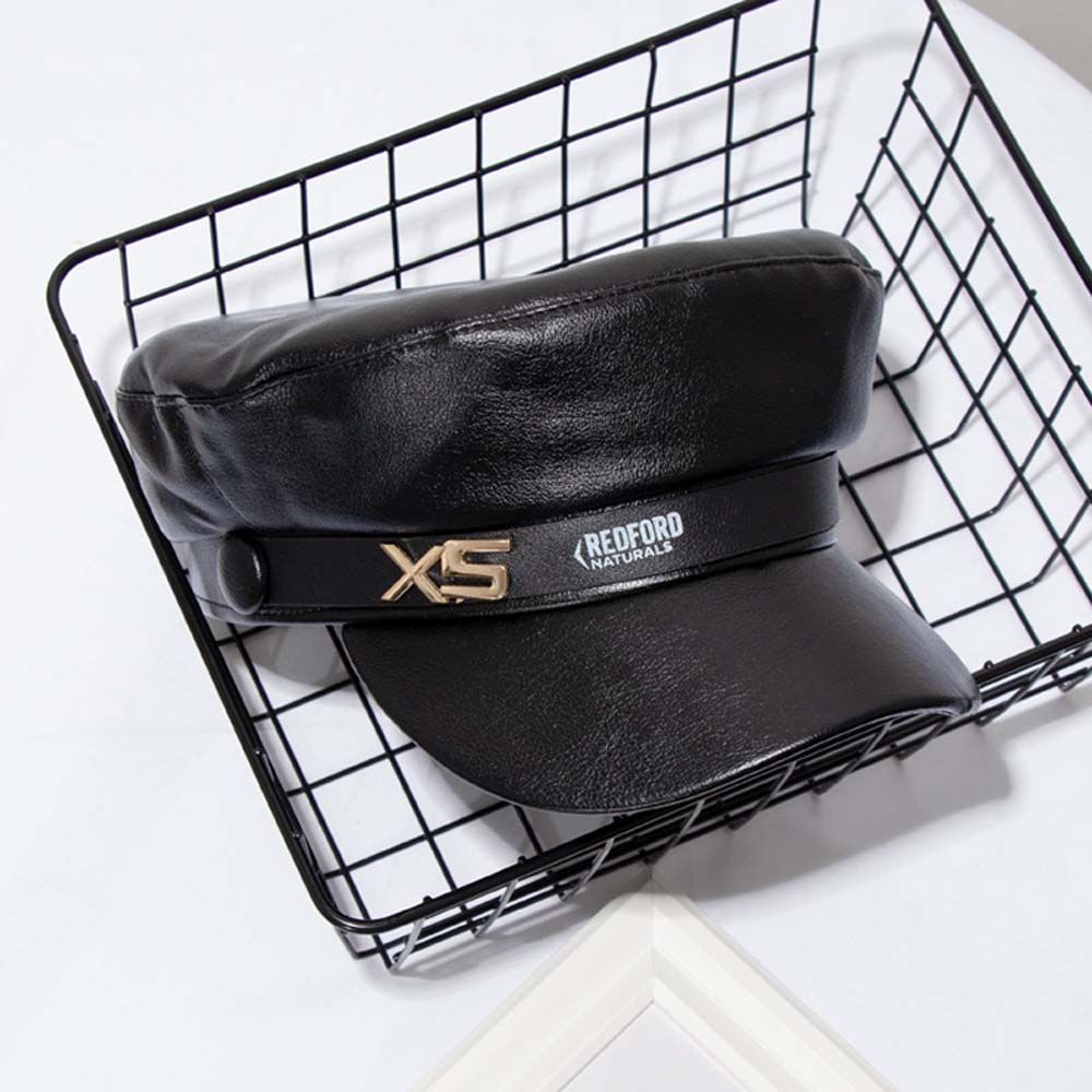 Girl All-match Winter PU Leather Korean Style Octagonal Hat Women Berets Painter Cap Navy Hat