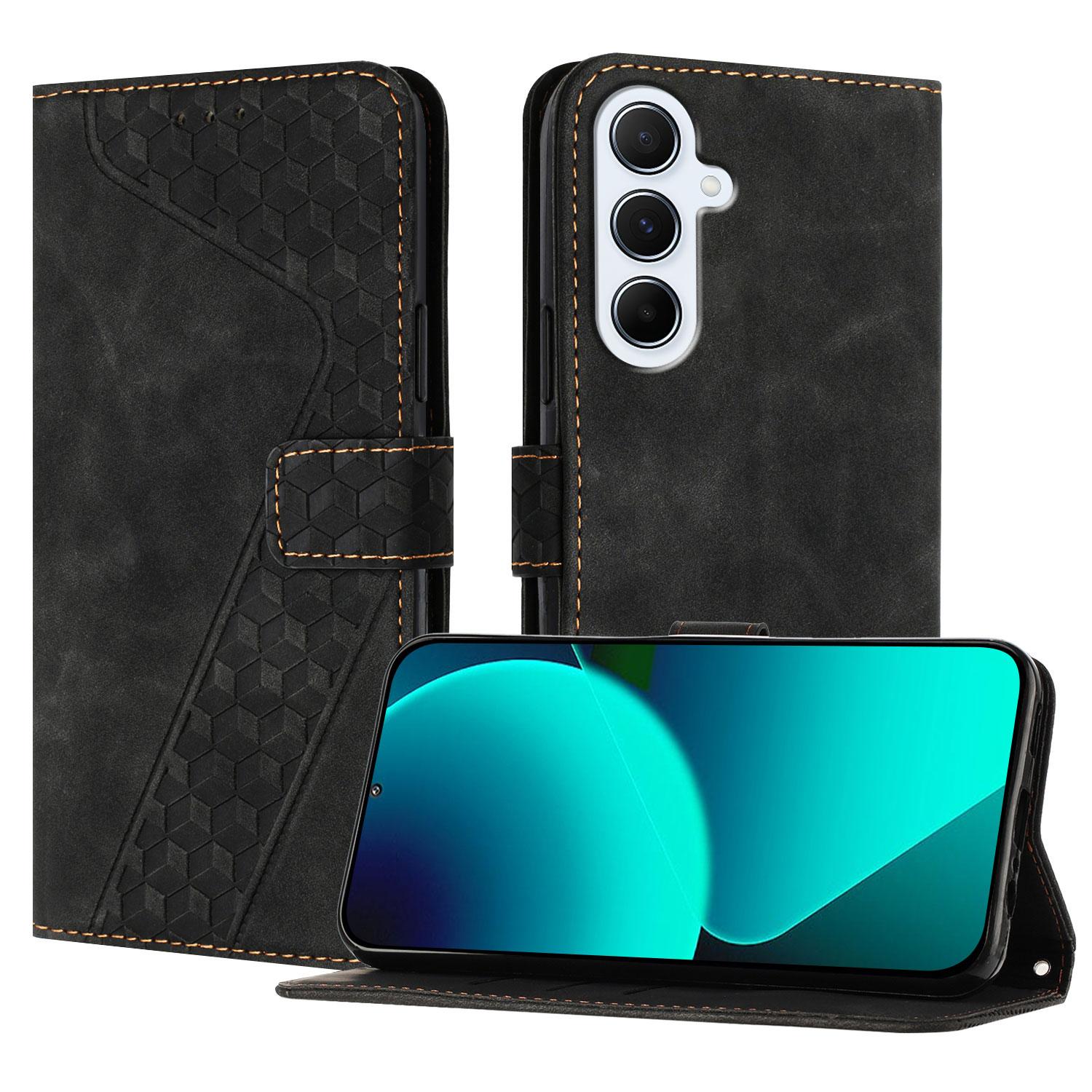 

For Samsung Galaxy A56 5G Leather Case 7-Shaped Pattern Wallet Stand Shockproof Phone Cover Black