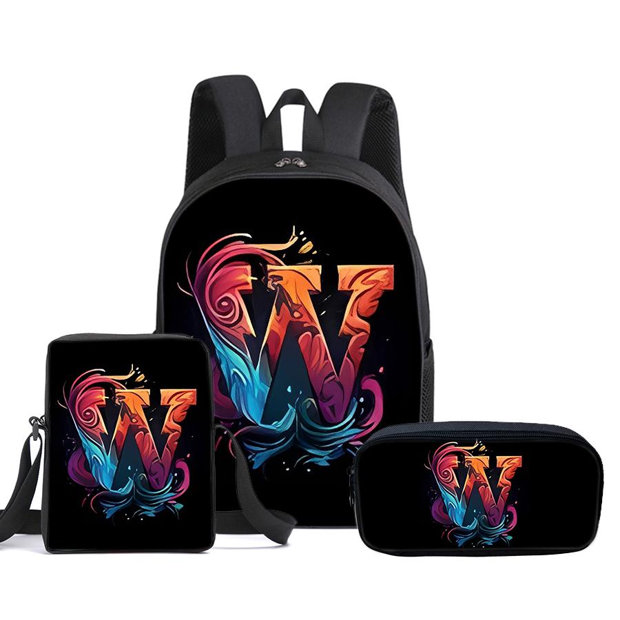 Guitar Print Three Piece Set Rucksacks for Boys Plus Girls Best Gifts 2D Flat Animated School Carrier for Children